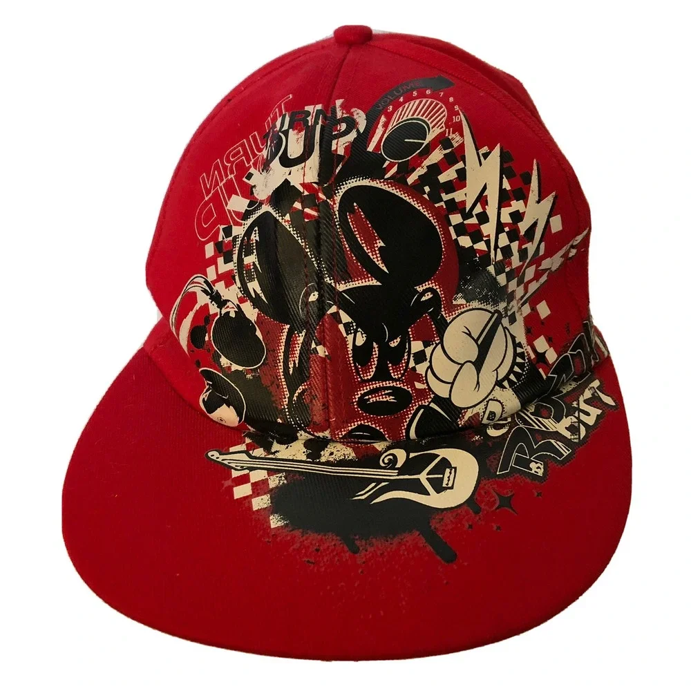 Disney Park Mickey Mouse Baseball Cap Size OSFM Graphic Red Black White Classic